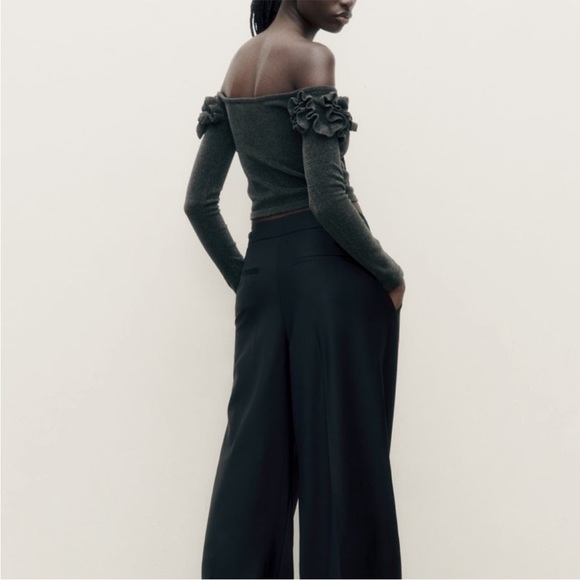 ZARA RUFFLED CHENILLE CROP TOP - Picture 5 of 8